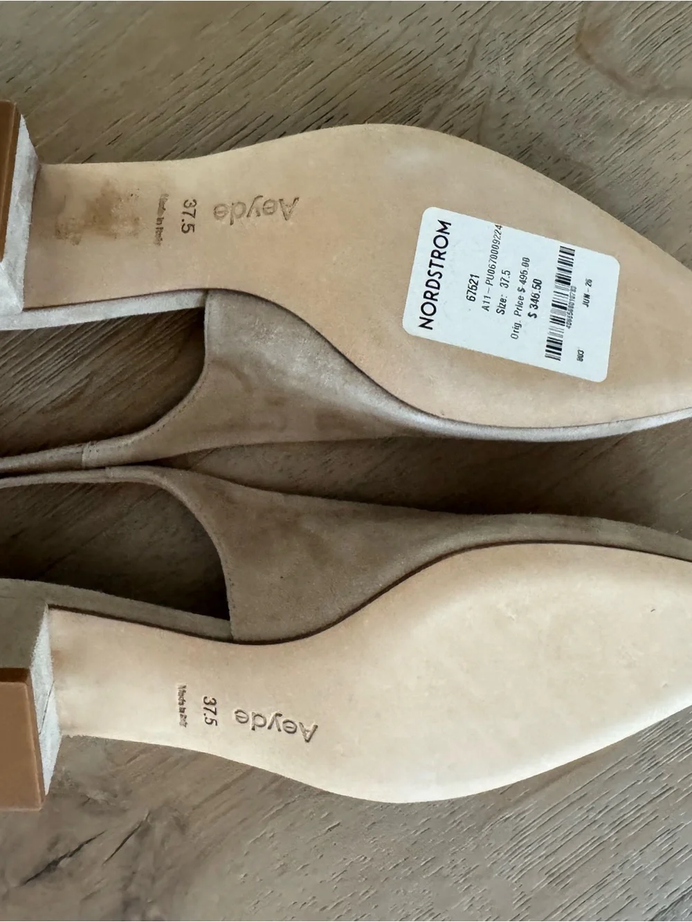 Aeyde Beige Suede Slingback Heels